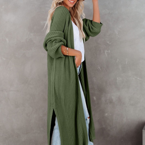 Olive Green Duster Cardigan - Picture 5 of 6